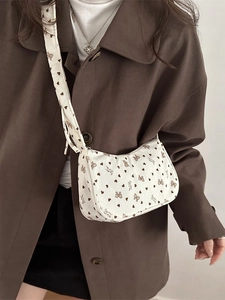 Corduroy dumpling bag with floral heart print for women, casual crossbody styling