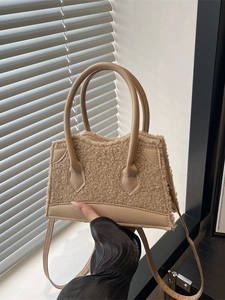 Autumn Winter Lamb Wool Patchwork Handbag For Women 2025 New Versatile Plush Shoulder Crossbody Bag With Synthetic Leather