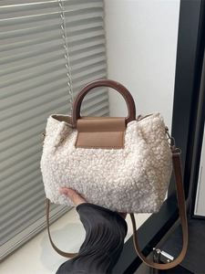 Damen Plüsch Handtasche Lammwolle Umhängetasche Vintage Rundem Griff Tote Winter Tägliche Pendeln Mode Geldbörse