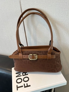 Vintage Faux Suede Underarm Bag Retro PU Leather Shoulder Handbag With Gold Buckle Daily Fashion For Women