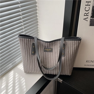 Borsa Tote In Velluto A Coste Grande Capacità Inverno Tinta Unita Semplice Spalla Sottobraccio Da Donna Stile Retrò