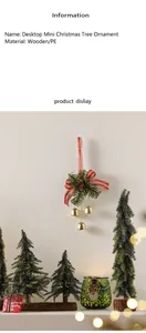 Detailed view of mini Christmas trees with pine cones, golden bells and festive bows