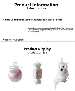 Set di palline di Natale rosa glitterate e gufi di peluche in schiuma decorativa