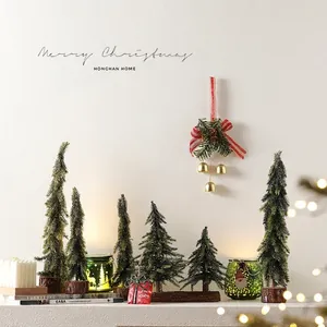 30cm mini pine Christmas trees with wood base and candle holder for festive tabletop decor
