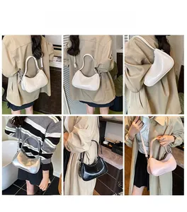 Multi-angle view of minimalist hobo bags in silver, black, cream, and pink colors