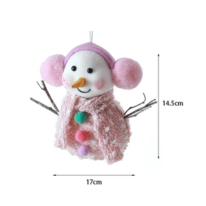 Pupazzo di neve di Natale rosa e bianco da appendere con paraorecchie e sciarpa 14,5x17cm