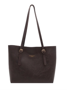 Minimalist large capacity dark brown leather tote bag with vintage shoulder straps