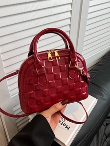 Fashion Women PU Leather Shell Bag Square Embossed Checkered Handbag Casual Shoulder Crossbody Bag With Gold Zipper For Commute