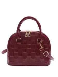 Wine red embossed patent leather handbag with shell shape and gold metal hardware