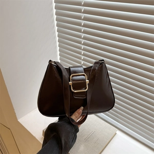 Retro Minimalist PU Leather Underarm Bag For Women Fashion Solid Color Shoulder Bag With Metal Buckle Versatile Daily Handbag