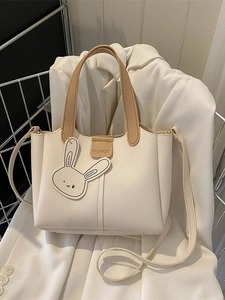 Women Fashion PU Leather Tote Bag And Clutch Set Korean Style Shoulder Crossbody Bag With Rabbit Charm Commuter Handbag