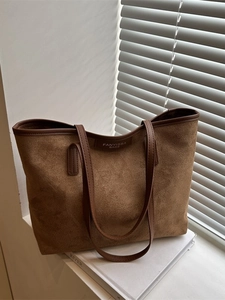 Women Large Capacity Suede Texture Tote Bag Minimalist Vintage Frosted PU Shoulder Bag Commuter Handbag Elegant Travel Bag