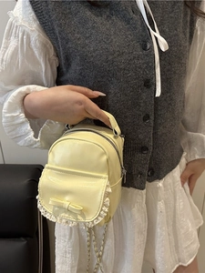 Mini sac à dos jaune avec dentelle et nœud papillon pour style décontracté chic