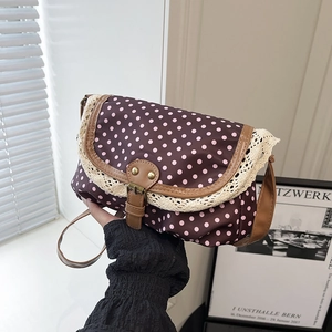 Polka Dot Umhängetasche Mit Spitzenbesatz PU Lederbesatz Retro Süßer Stil Schultertasche Für Damen