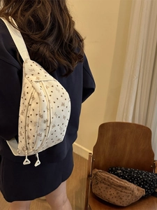 Bloemen corduroy halve maan tas met strikmotieven en verstelbare brede riem