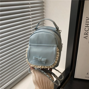 Mini Zaino da Donna in Pelle PU Dolce Fiocco Pizzo Piccola Borsa da Scuola Moda Stile Coreano Borsa a Tracolla per Ragazze