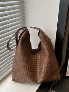 Woven PU Leather Tote Bag Large Capacity Retro Hobo Shoulder Underarm Bag For Women Casual Daily Commute Fashion
