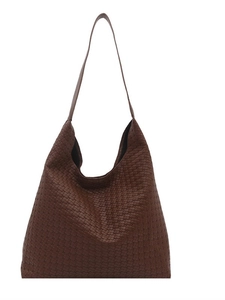 Classic dark brown woven hobo bag with sleek shoulder strap and cross-weave pattern