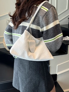 Sac baguette blanc de style français en cuir gaufré crocodile avec poignée tissée femme
