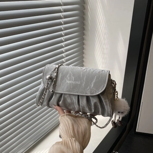 Women Pleated Cloud Shoulder Bag PU Leather Chain Crossbody Handbag Niche Minimalist Small Square Purse Daily Use