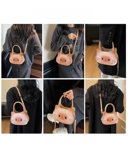 Creative orange cat toast shoulder bag shown in various carrying styles by a model