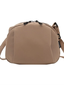 Minimalist khaki canvas shell crossbody bag with adjustable strap and double zippers