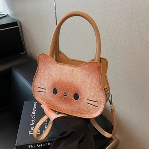 Cartoon Cat Head Shape Toast Pattern Women Handbag Cute PU Leather Crossbody Bag Small Niche Design Shoulder Bag For Girls