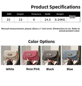Detailed size specifications and color options for the trendy crossbody shoulder bag