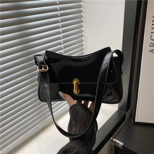 High Gloss Patent Leather Underarm Bag For Women Retro Style Shoulder Crossbody Bag With Gold Metal Buckle Fashion Handbag