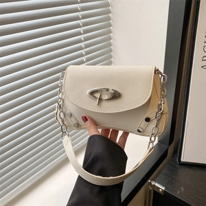 Women Urban Minimalist Underarm Shoulder Bag With Metal Buckle Rivets Denim PU Leather Crossbody Messenger Bag For Lady