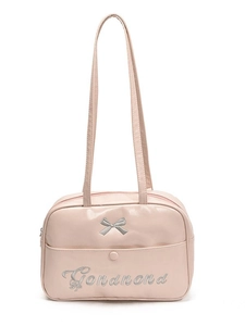 Rosafarbener PU-Leder Rucksack für Damen mit silberner Schleifenstickerei und Trägern
