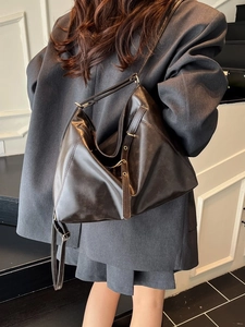 Retro dark brown hobo backpack with large capacity and adjustable straps for women