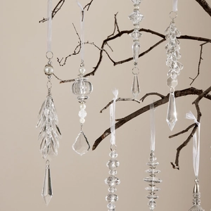 Adornos de Navidad de acrílico transparente con cinta de seda blanca para el árbol