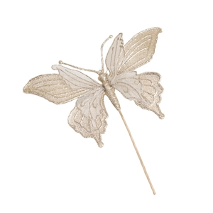 Elegant champagne gold glitter butterfly pick for Christmas floral and cake decoration