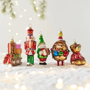 Hand Painted Glass Christmas Ornaments Santa Nutcracker Bear Sleigh Hedgehog Tree Hanging Decoration For Home Holiday Party Xmas Decor