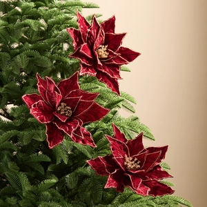 Fleur de Noël Poinsettia Artificielle en Velours Bords Pailletés Or Pour Décoration Arbre Maison Rétro Élégant