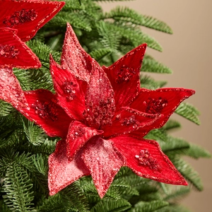 32cm artificial red velvet poinsettia with glitter and sequins for Christmas tree decor