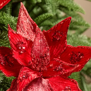 Sparkling 32cm red poinsettia Christmas flower with glitter and sequins for decor