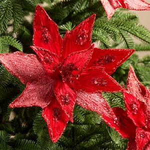 Elegant 32cm red velvet artificial poinsettia flower for Christmas tree decoration