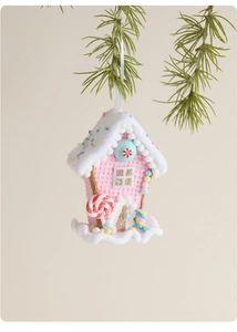 Rosa Lebkuchenhaus Weihnachtsbaumschmuck mit Schneedach und bunten Streuseln