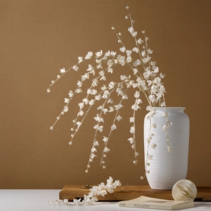 Artificial Christmas Flower Branch Faux Artificial Pearl Acrylic Petal Iron Floral Pick For Wedding Party Home Decor Elegant White Gold