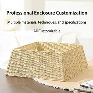 Woven tree collar for Christmas tree base decoration in natural straw trapezoid design