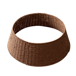 Dark brown hand-woven Christmas tree collar with textured wicker pattern and rustic finish