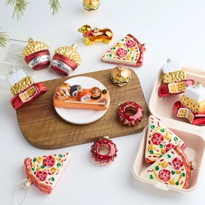 Christmas Tree Ornaments Painted Glass Novelty Food Animals Glitter Hanging Decorations For Festive Holiday Home Decor