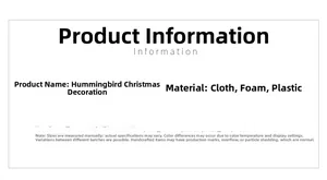 Detailed technical information for hummingbird Christmas ornaments made of fabric and foam