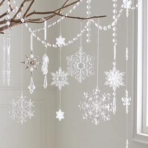 Adornos Colgantes de Acrílico Transparente de Copo de Nieve Carámbano Mariposa Perla Colgante Para Árbol de Navidad Boda Hogar Decoración