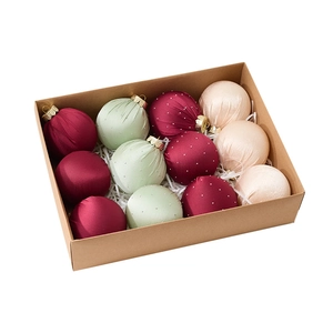Set de 12 bolas de Navidad de terciopelo rojo y verde con perlas en caja de regalo