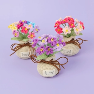 Pianta in Vaso Artificiale Non Ti Scordar Di Me Fatta a Mano all'Uncinetto in Filato di Lana Decorazione Floreale per Scrivania Regalo Creativo