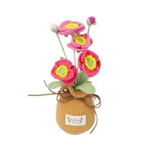 Handmade crochet gradient poppy in decorative brown pot with handmade with love tag