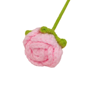 Handmade crochet pink bubble rose flower with green stem for Valentine's Day gift
